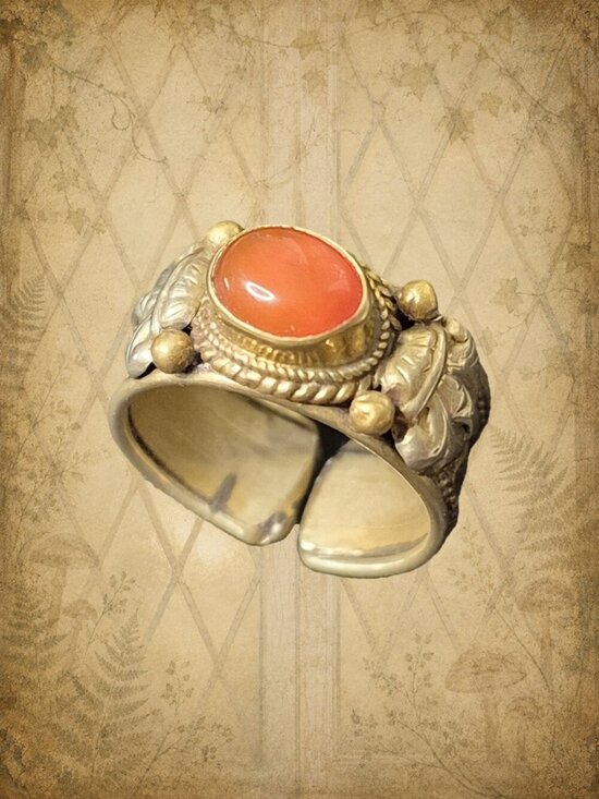 Jewelry - Olden Heights 🏔️🧚♂ Vintage Brass & Silver Adujstable Boho Ring Faux Cornaline